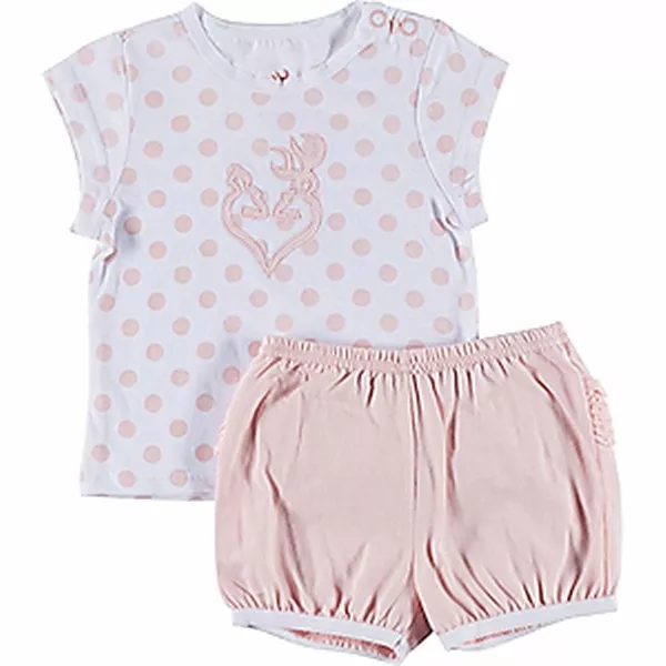 Browning Baby Girl Set, Stardust Shirt Ruffle Shorts, Peach White Buckheart