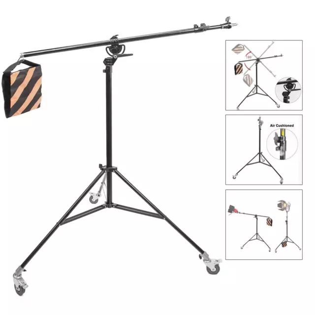 Studio Light Stand Boom Arm 2in1 390cm Photo Photography Wheel Softbox Metal UK