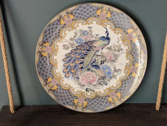 Japanese Porcelain Plate. Peacock Bird Peony With Gold Gilt Design