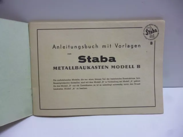 Staba METALL-BAUKASTEN Modell B Original Anleitungsbuch mit Vorlagen 1960   DDR 2