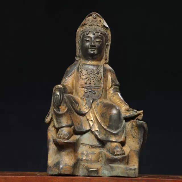 8.7"Antique Tibet Tibetan Buddhism temple Bronze gilt Guanyin Bodhisattva statue