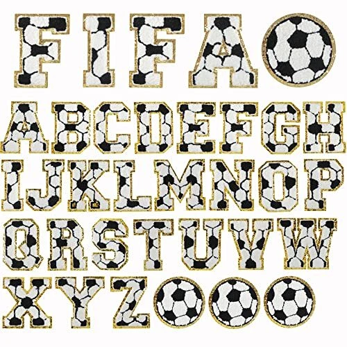 29 PCS Football Chenille Letter Patches, Glitters Patches Iron on Letters