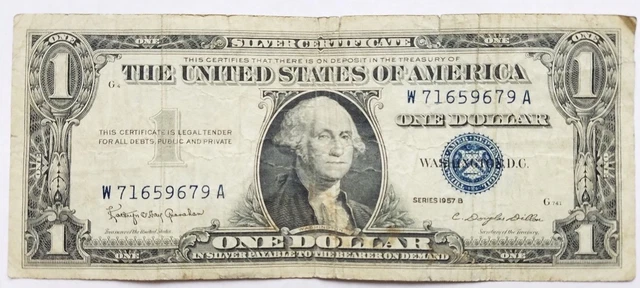 1957 B Blue Seal $1 One Dollar Silver Certificate Bill - Old Paper Money