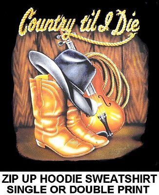 Country Til Die Cowboy Cowgirl Hat Boot Violin Rodeo Rope Zip Hoodie Sweatshirt