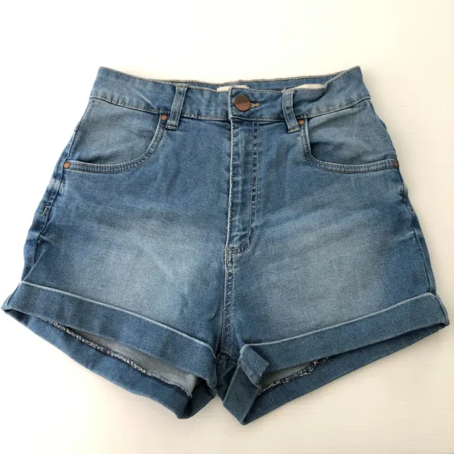 Cotton On Womens High Waist Stretch Denim Cuffed Shorts Blue SIZE 10