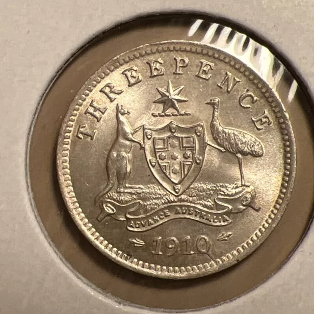 1910 AUSTRALIA THREE PENCE 3d SILVER 925 EDWARD VII Uncirculated