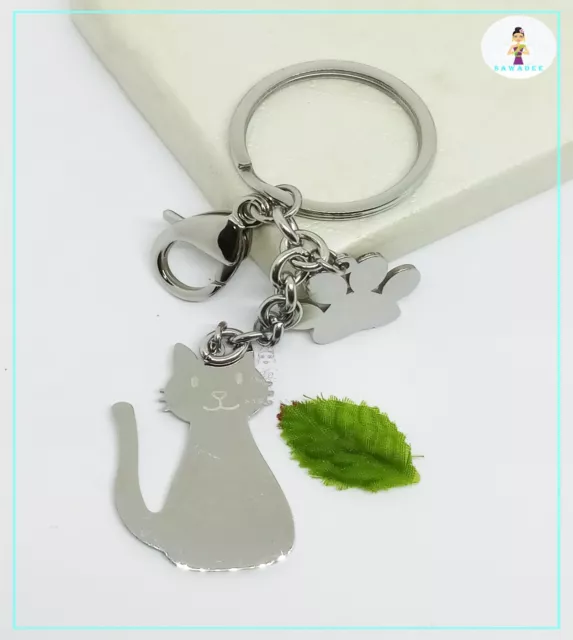 Llavero En Acero Inoxidable Con Gato Gatito Animales Cat