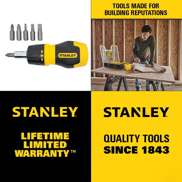 6IN1 RATCHETING SCREWDRIVER Stanley Stubby Multibit Tools With Bits