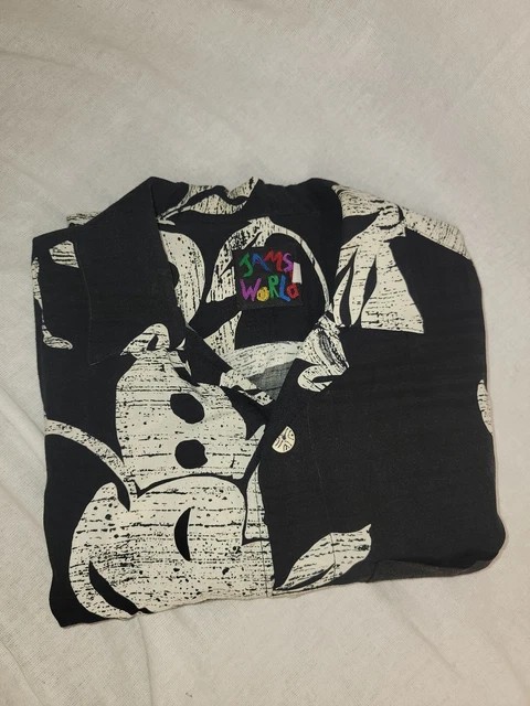 Jams World Black and White Floral Short Sleeve Dress Shirt S Hawaiian
