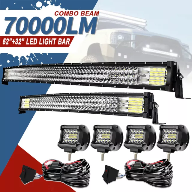 52Inch 711W LED Light Bar Combo +32" +4" CUBE PODS OFFROAD SUV For Ford 50/30"