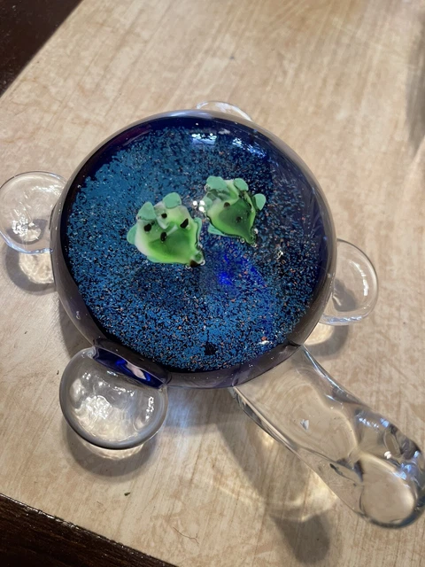 Hand Blown Paperweight Sea Turtle with Two Babies Sea Turtles Swimming Inside
