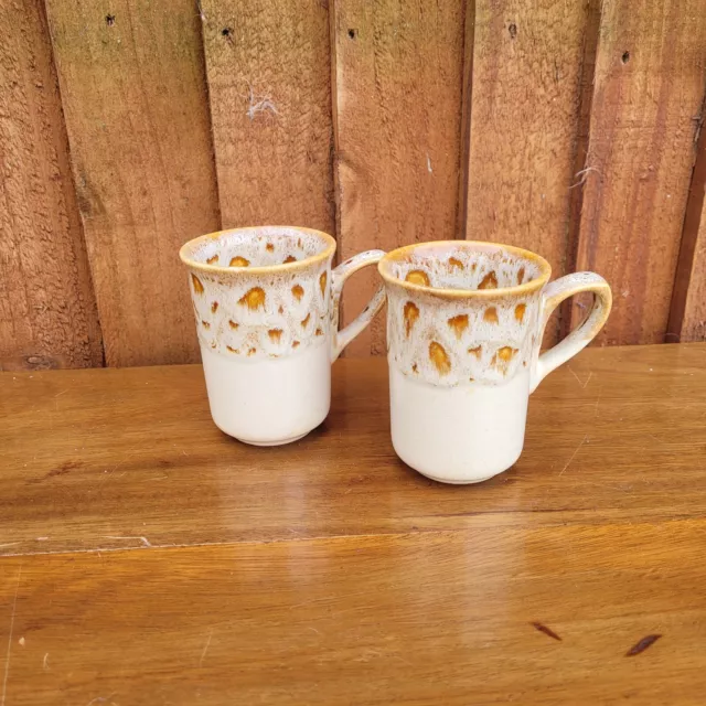 Two Fosters Studio Pottery Blond Honeycombe Mugs 4.4" Tall Excellent Condition 2