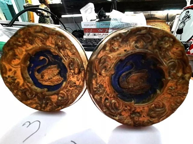 Gorgeous Pair of Fantastic French Antique Brass Repousse Tiebacks Swans Birds