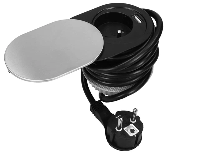 Orno OR-AE-13124 Prise Encastrable Plan de Travail avec USB 1,9m câble 3680W NEW