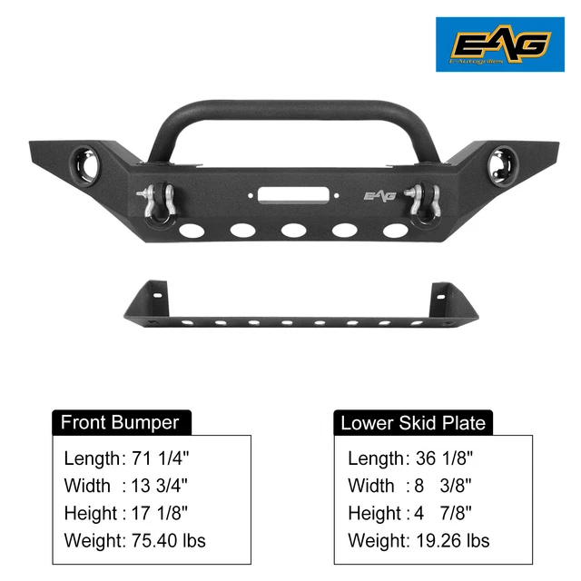 EAG FRONT BUMPER with Lower Skid Plate Fit 1822 Jeep Wrangler JL 759.