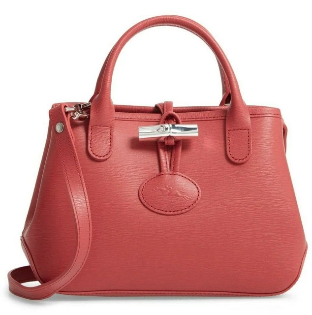 LONGCHAMP Womens Roseau Top Handle S Leather Satchel Tote Crossbody Bag Fig