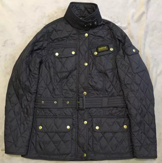 Barbour International womens Navy Blue Quilted Belted jacket size 6, UK10