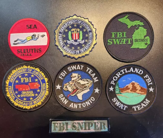 Washington DC FBI DOJ Justice Federal Police (7) Patch Lot LA SWAT Texas Sniper