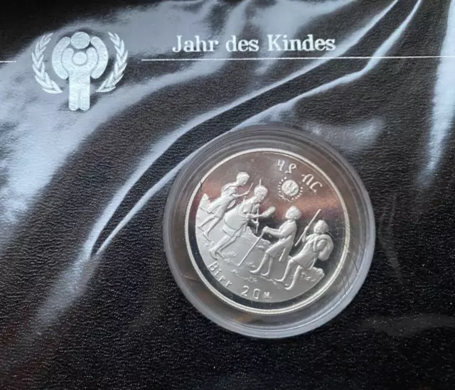 ::Silber Münze Jahr des Kindes, Äthiopien Vintage Gedenkmünze selten antik alt