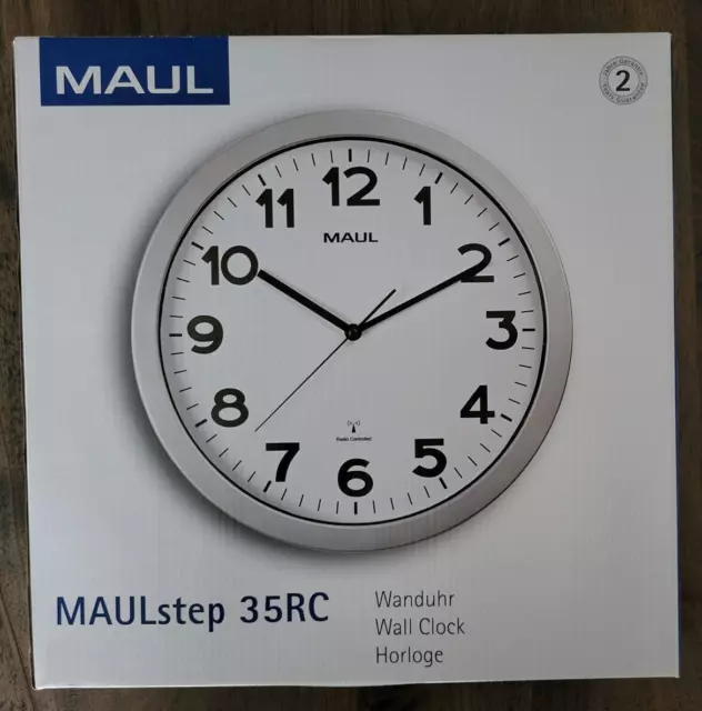 MAUL Uhr MAULstep 35RC Funkuhr Silber Wanduhr  Ø 35cm