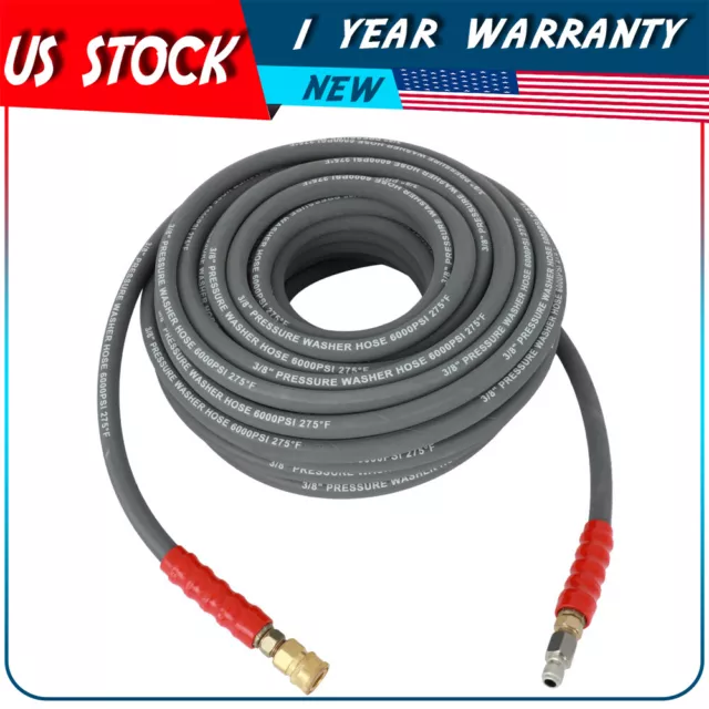 3/8" x 100ft 6000psi Hot Water Pressure Washer Hose Non-Marking 2-Braid R2 Gray