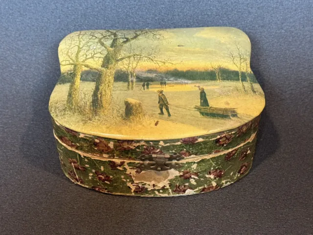 Vintage Presentation Jewelry Box with Celluloid Lid with Winter Scene