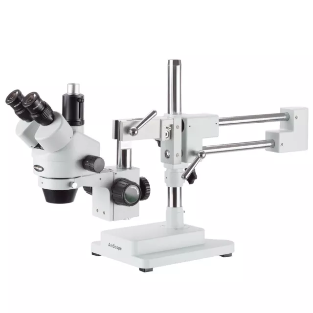 AmScope 3.5X-90X Trinocular Stereo Zoom Microscope with Double Arm Boom Stand