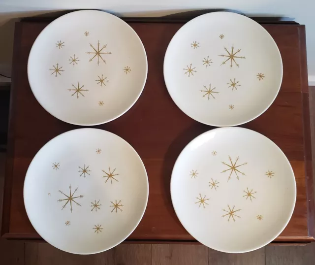 4 Vintage Star Glow Royal China Dinner Plates 10” Atomic Starburst MCM