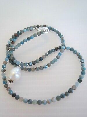 NEW! Faceted APATITE & FRESHWATER PEARL NECKLACE 17.25"L & 3.5mm Apatite