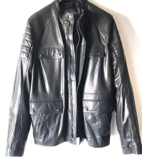 Belstaff Leighwood Size 52 Uk -  Leather Jacket Black Original Price $1795