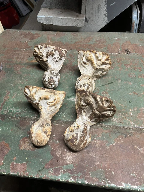 Antique Old Early Cast Iron Victorian Bath Tub Claw Feet Legs Hardware Set 4 USA