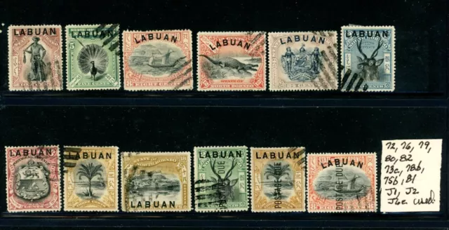 Labuan Great Selection of 12 Used Stamps - CV=$34.55             (13-C186)