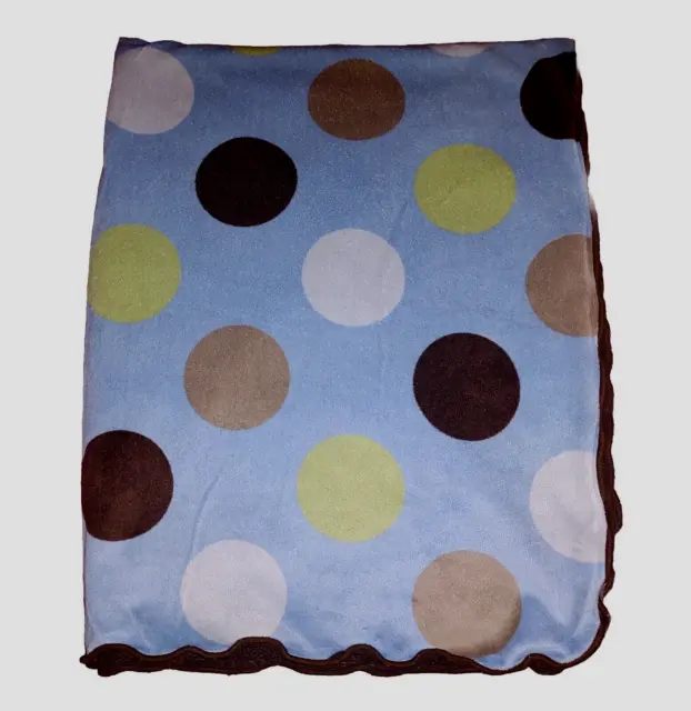 Carter's Big Dots Blue Baby Blanket White Velour Soft Front Brown Sherpa Reverse