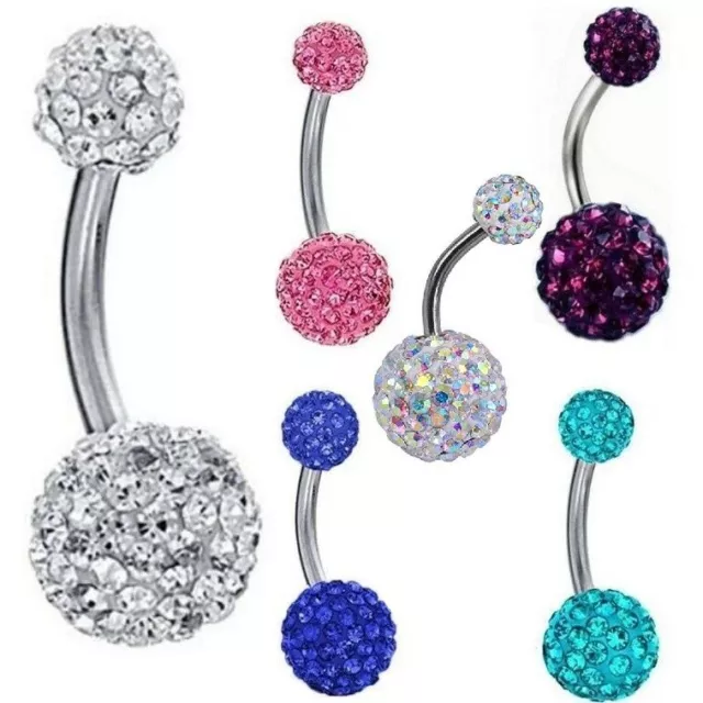 Belly Button Ring Bars Crystal Navel Piercing Body Jewellery Barbell Silver Gems