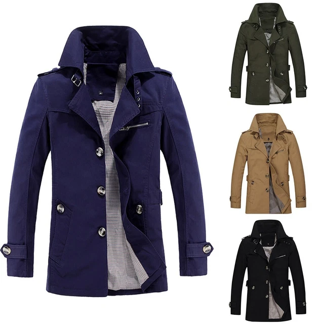 Uomo Caldo Inverno Slim Cappotto Trench Giacca Lunga Business Nuovo