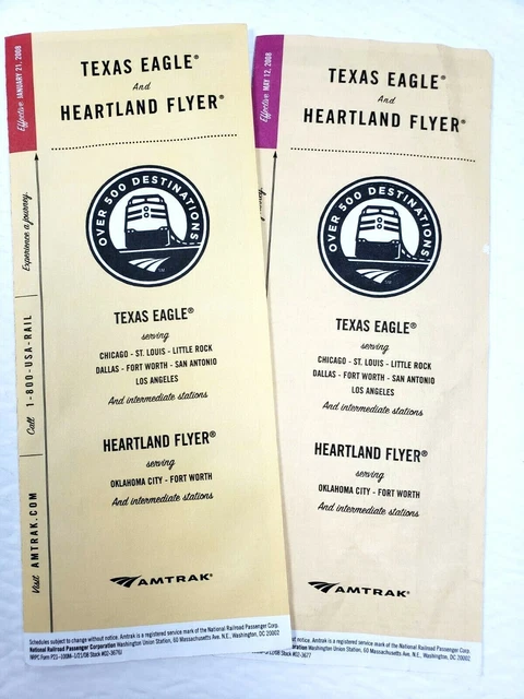 Amtrak Lot of 2 Texas Eagle Heartland Flyer Vintage 2008 Railroad Train Brochure
