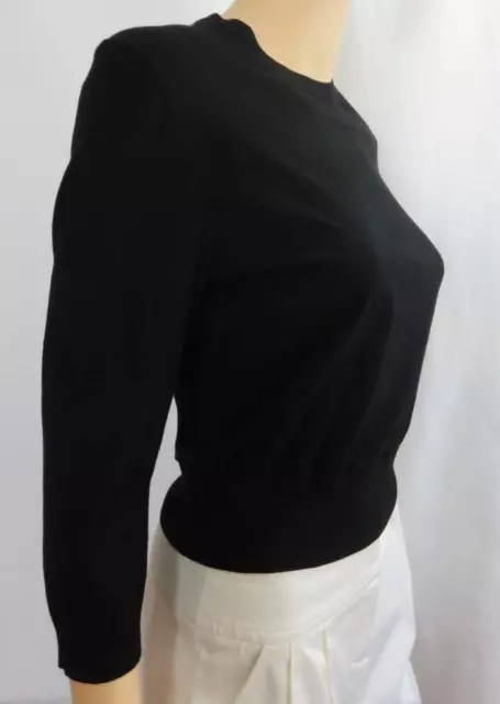 Michael Kors Collection Black Stretch Cropped 3/4 Sleeves Top Crew Neck.  SZ M 3