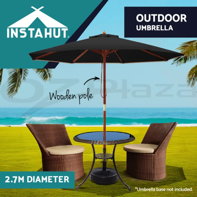 Instahut Outdoor Umbrella Umbrellas Beach Sun Stand Garden Pole Patio Black 2.7M