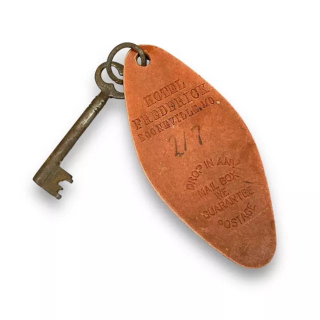 Antique Hotel Key 1920s Vintage Hotel Frederick Booneville MO with Skeleton Key