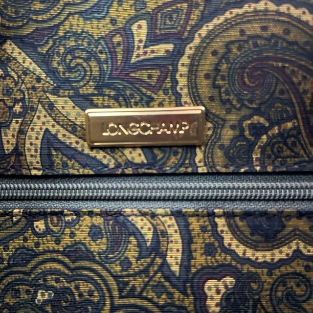 Longchamp Leather Handbag Tote Bag Croc embossed Blue with Gold Charm 9