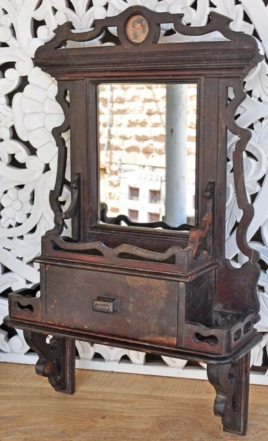 Vieux Miroir Mural En Bois Sculpté à La Main - Déco Vintage Indienne Unique
