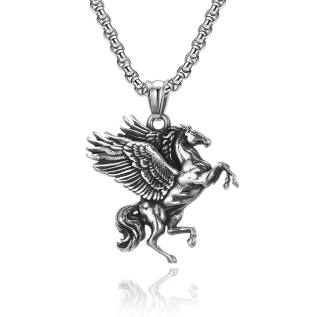 Men Pegasus Geek Mythology Winged Horse Charm Pendant Necklace Stainless Steel