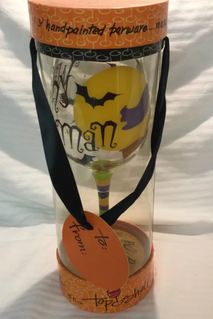 Top shelf barware witchy woman painted wine glass New In Box Halloween