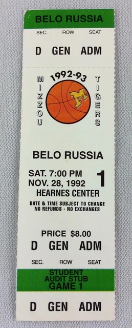 1992 11/28 Belo Russia at Missouri Tigers Basketball Full Ticket