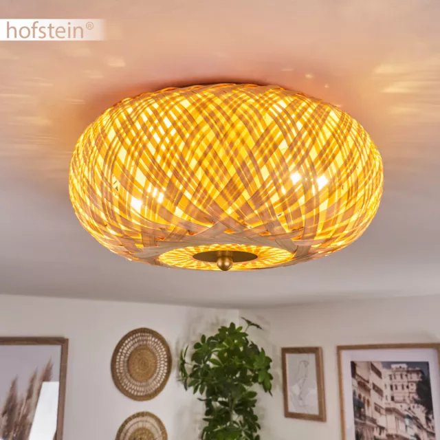 Decken Lampe Ess Wohn Schlaf Zimmer Leuchte messingfarben Lichteffekt Holz rund