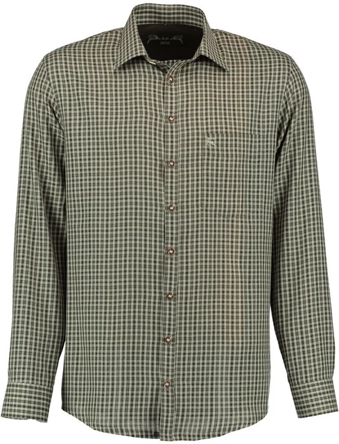 Camicia folcloristica OS Trachten® ""cervo"" camicia da caccia verde oliva camicia a quadretti NUOVA