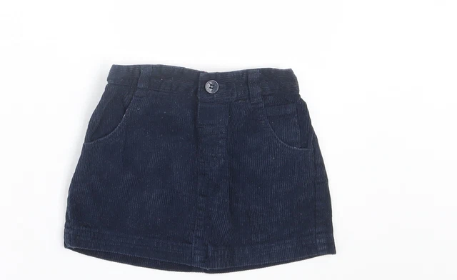 JoJo Maman Bébé Girls Blue Cotton A-Line Skirt Size 18-24 Months Button