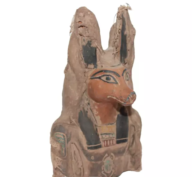 RARO ANTIGUO EGIPCIO ANTIGUO ANUBIS Cabeza Momificada Estatua Faraónica...