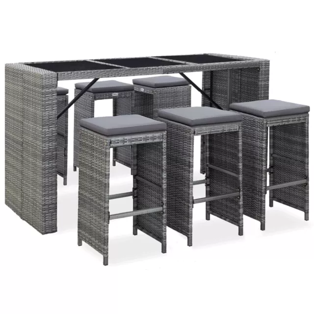 vidaXL Set da Bar da Giardino 7 pz con Cuscini in Polyrattan Grigio