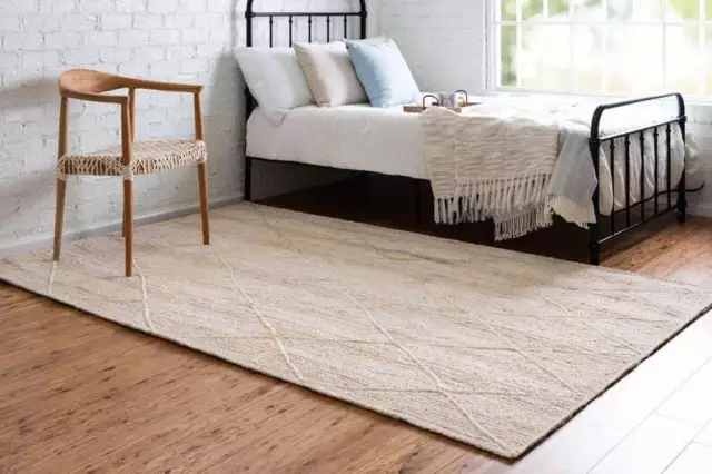 Hand Braided Custom Size Jute Rug Beige with Diamond  Large Area Rug Room Décor